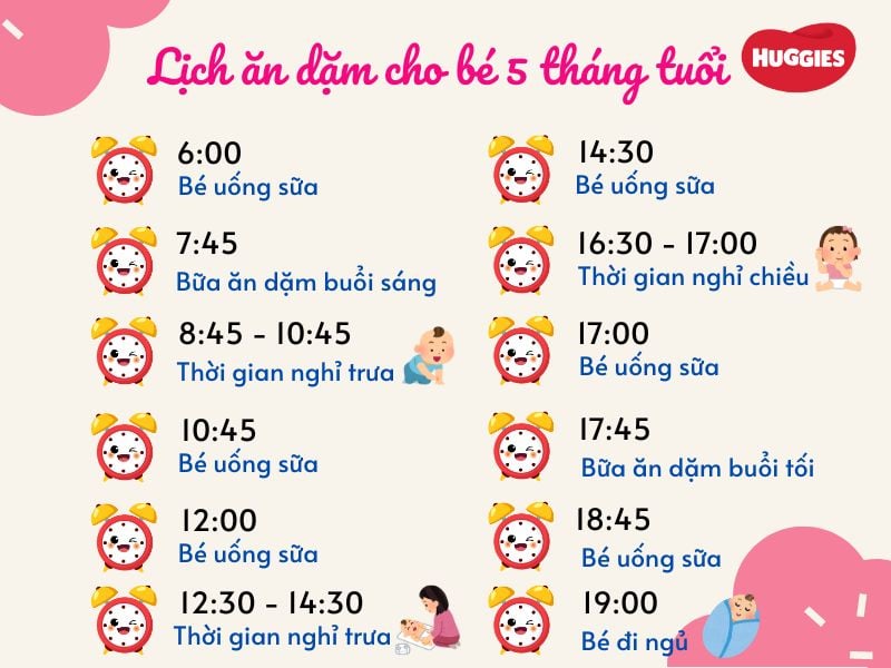 Lịch ăn dặm cho bé 5 tháng tuổi