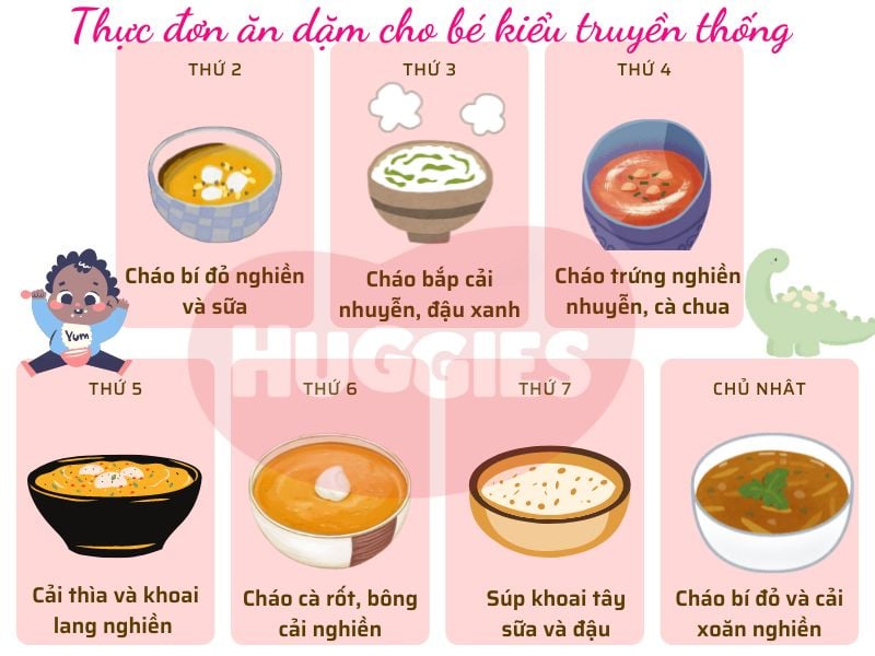 Thực đơn ăn dặm cho bé 6 tháng kiểu truyền thống