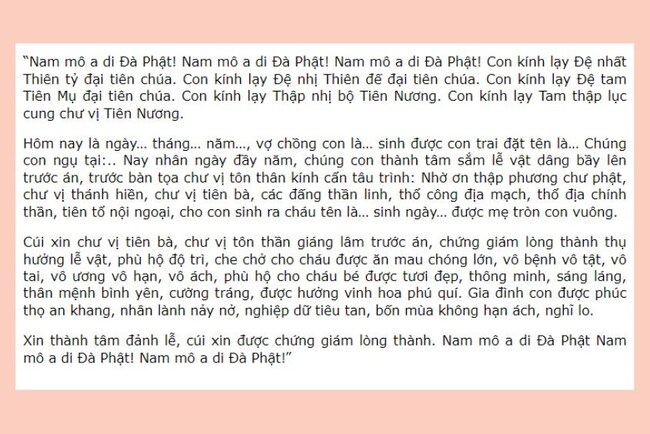 Bài khấn cúng thôi nôi cho bé trai