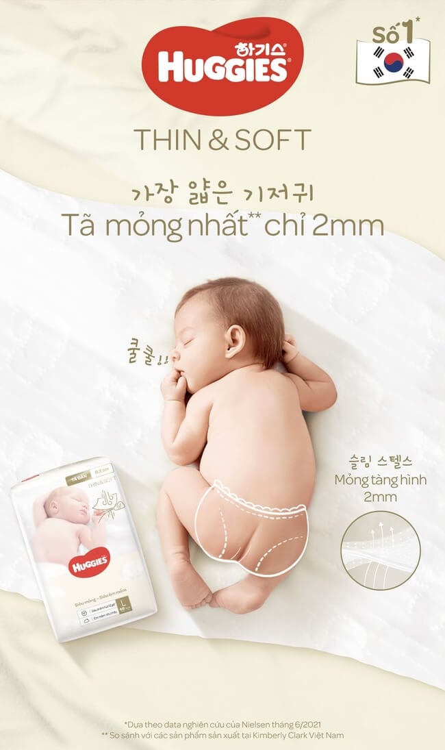 Tã dán Huggies Thin & Soft siêu mỏng