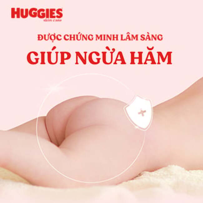 Tã bỉm dán Huggies mỏng, thấm hút tốt, được chứng minh lâm sàng giúp ngừa hăm