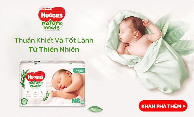 Tã cao cấp Huggies Platinum Naturemade với khả năng duy trì khô thoáng cho da bé lên đến 12 tiếng (Nguồn: Huggies)