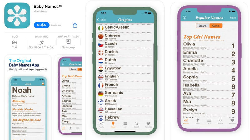 Phần mềm đặt tên con theo tên bố mẹ Baby Names
