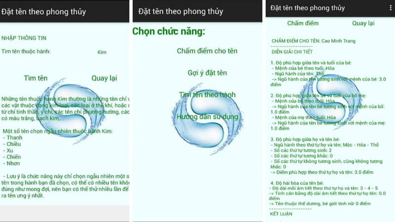 App đặt tên phong thủy